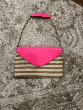 Neon Pink Straw Stripe Shoulder Bag